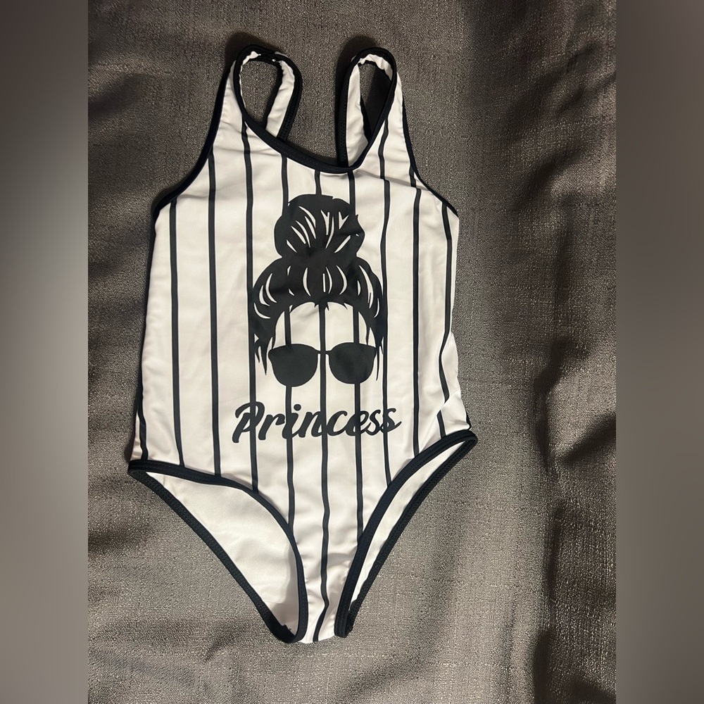 NWT Pat Pat Princess Striped Black and White Kids One Piece 6-7Y